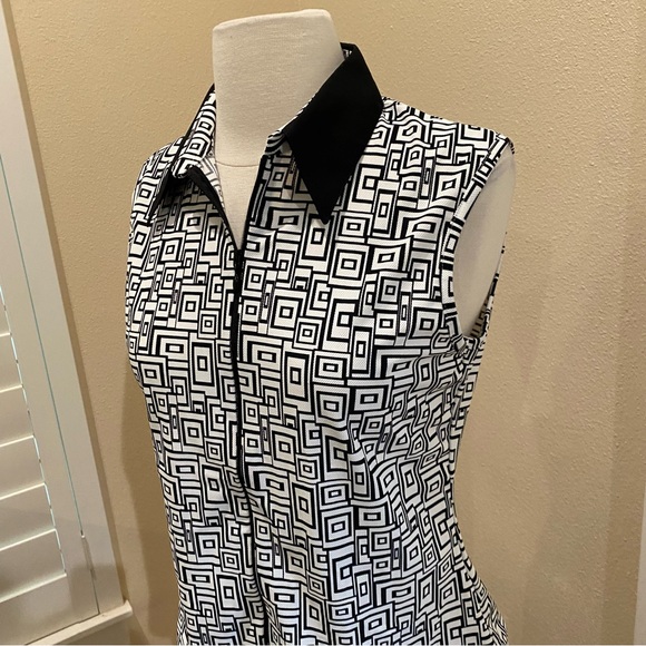 Rayure Paris Top Black Stretch Full Zip Collared Black Geometric Sleeveless S - Picture 2 of 8